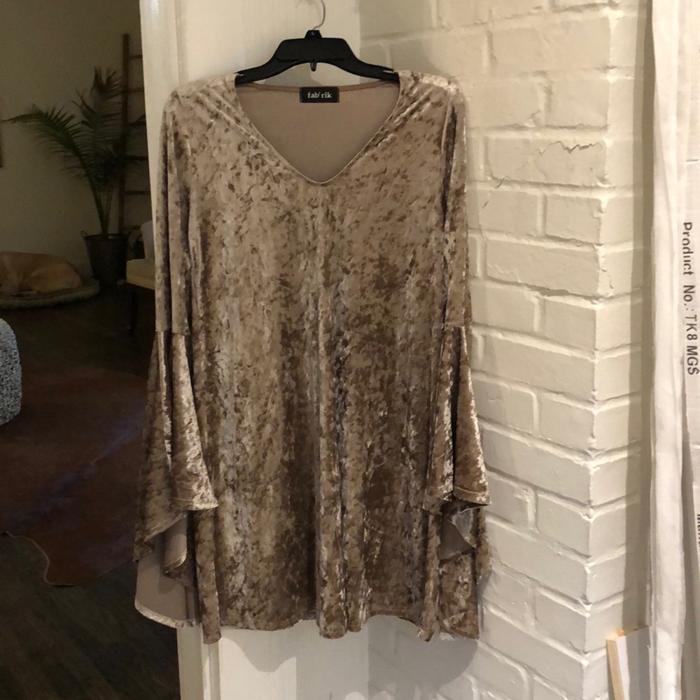 Champagne colored crushed velvet mini dress